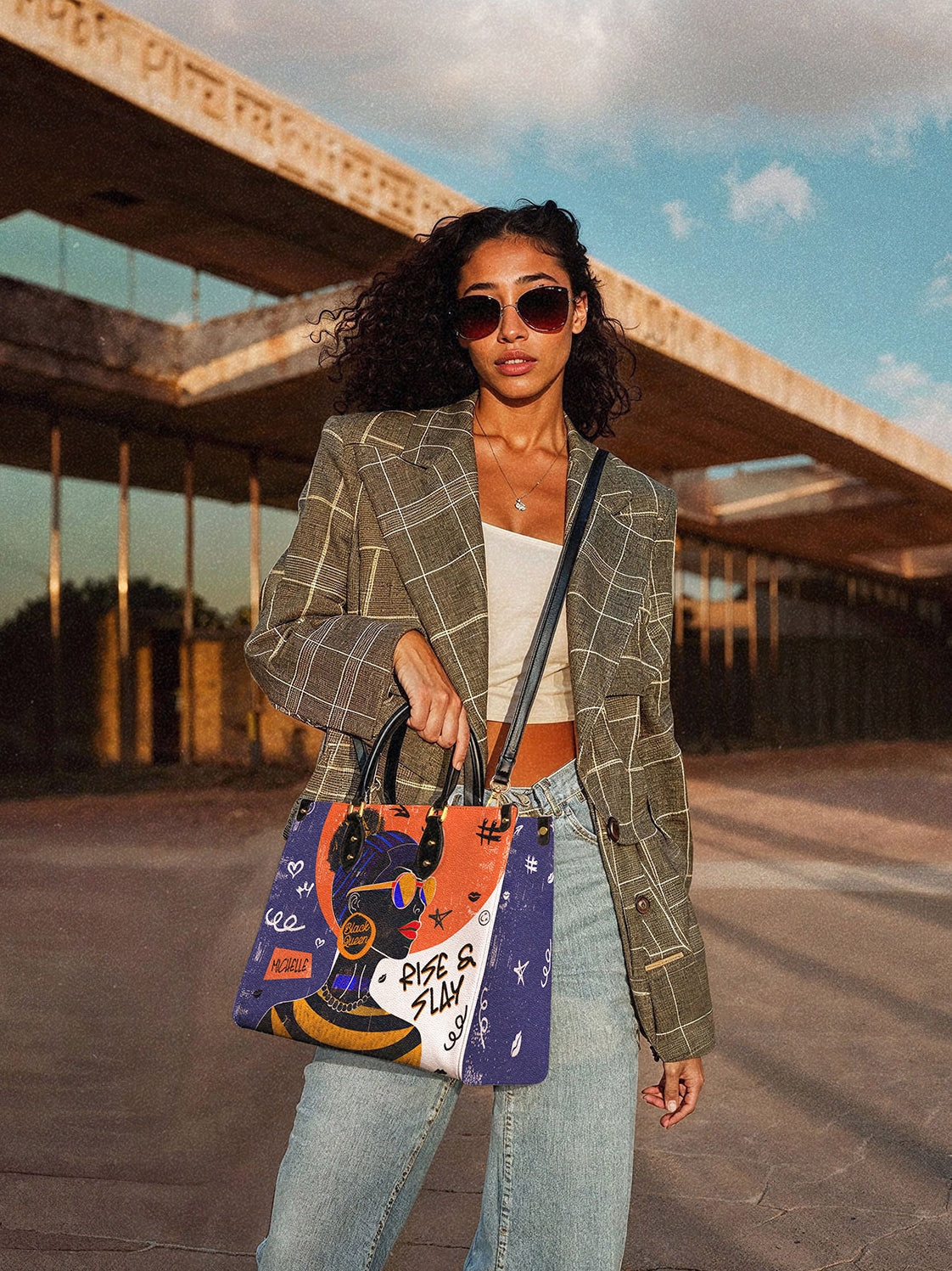 Rise & Slay - "Hekima" Blue Graffiti Crossbody Satchel