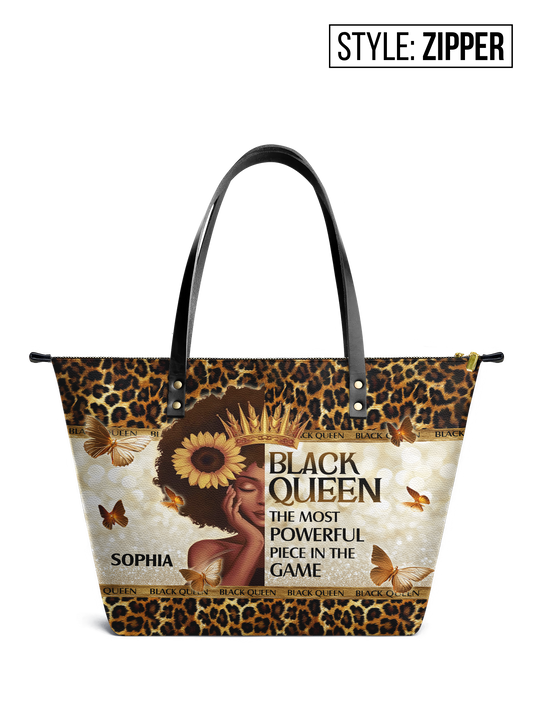 Black Queen The Most Powerful Piece In The Game Leather Tote Bag