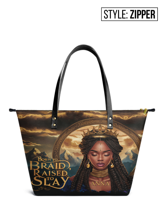 Born To Braid Raised To Slay Leather Tote Bag