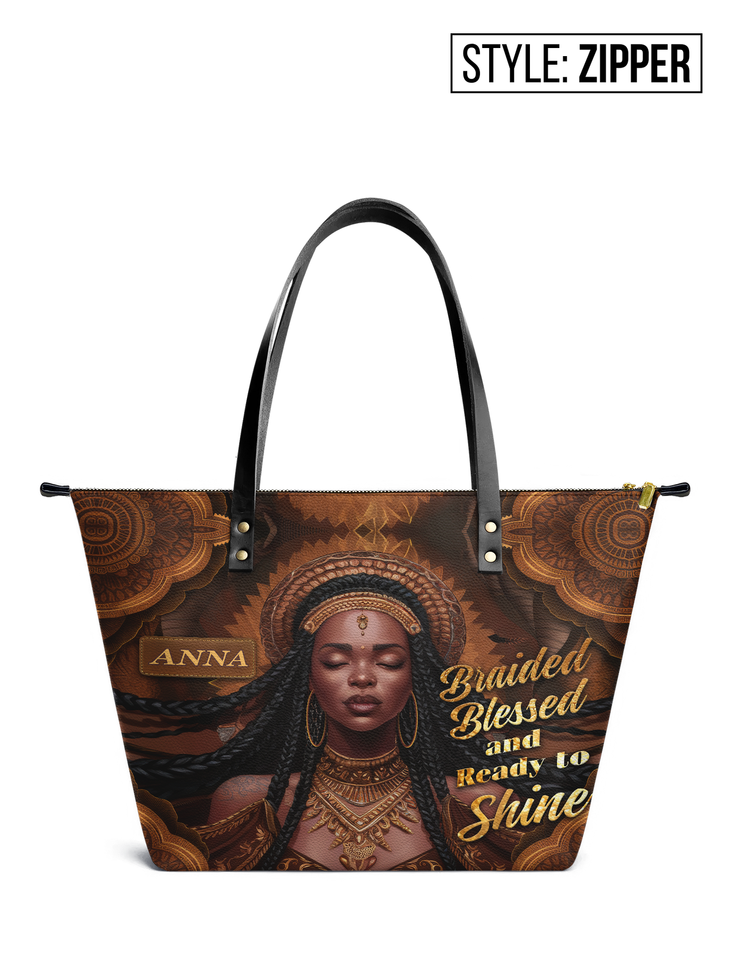 Braided Blessed And Ready To Shine Leather Tote Bag