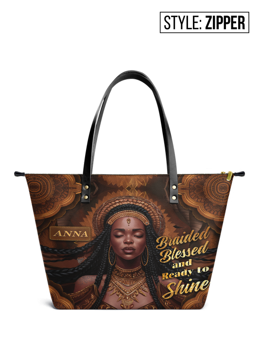 Braided Blessed And Ready To Shine Leather Tote Bag