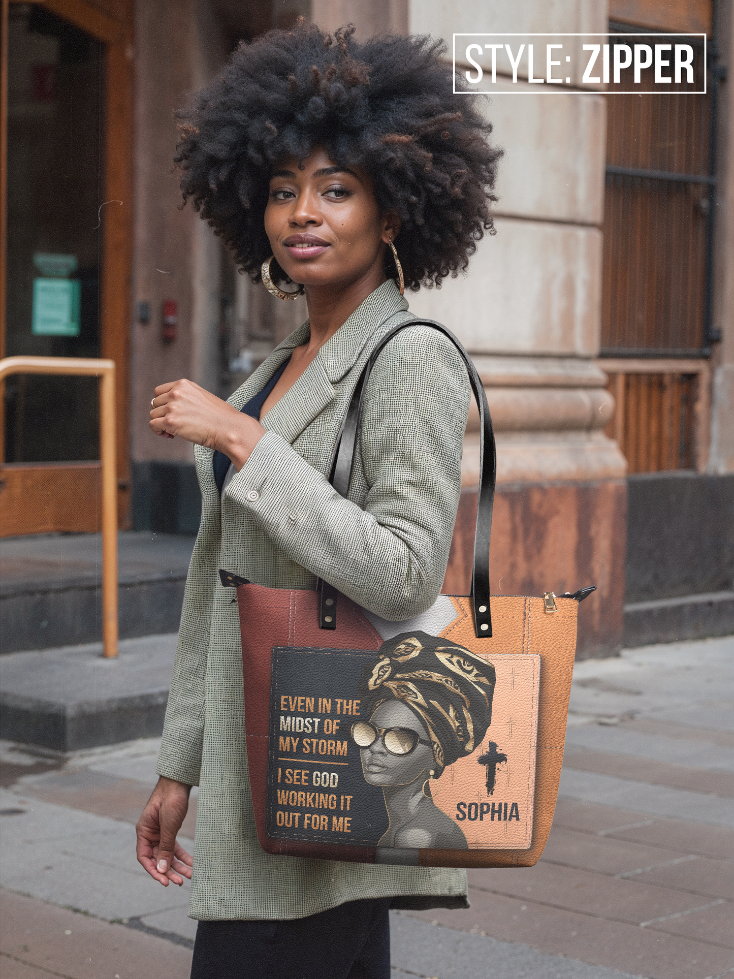 Even In The Midst Of My Storm Leather Tote Bag