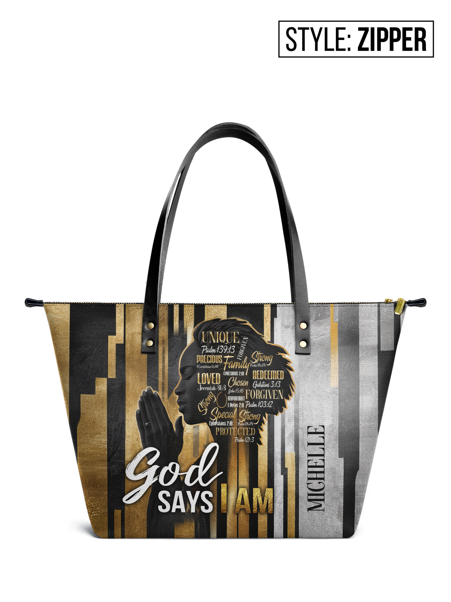 God Says I Am Leather Tote Bag