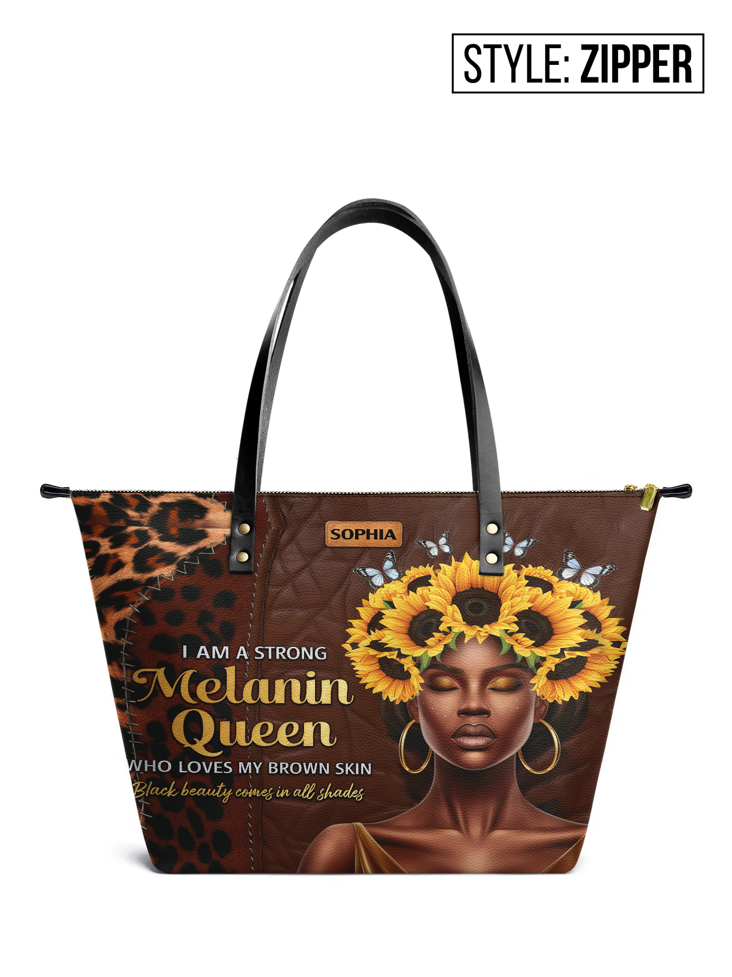 I Am A Strong Melanin Queen Who Loves My Brown Skin Leather Tote Bag