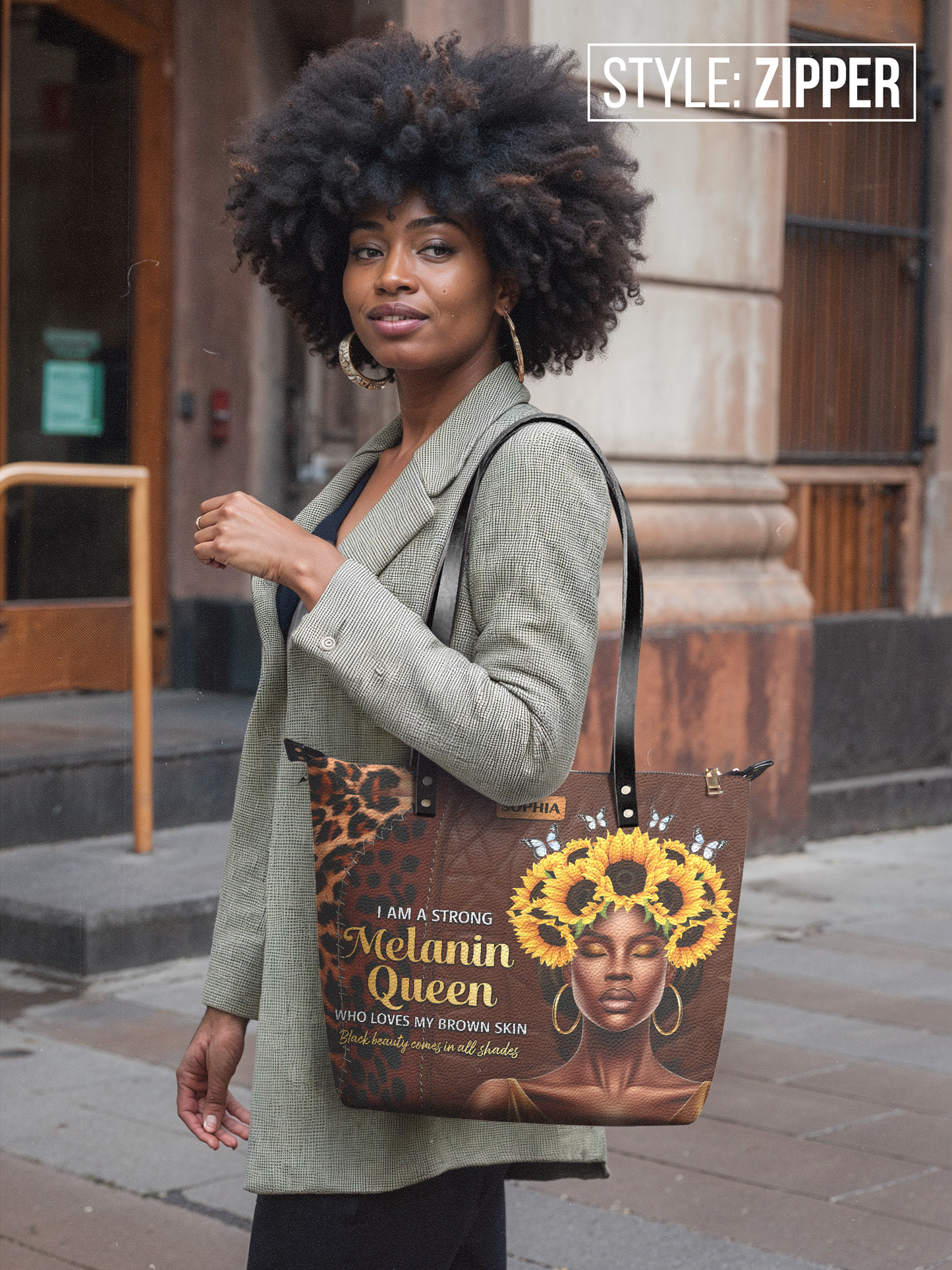 I Am A Strong Melanin Queen Who Loves My Brown Skin Leather Tote Bag