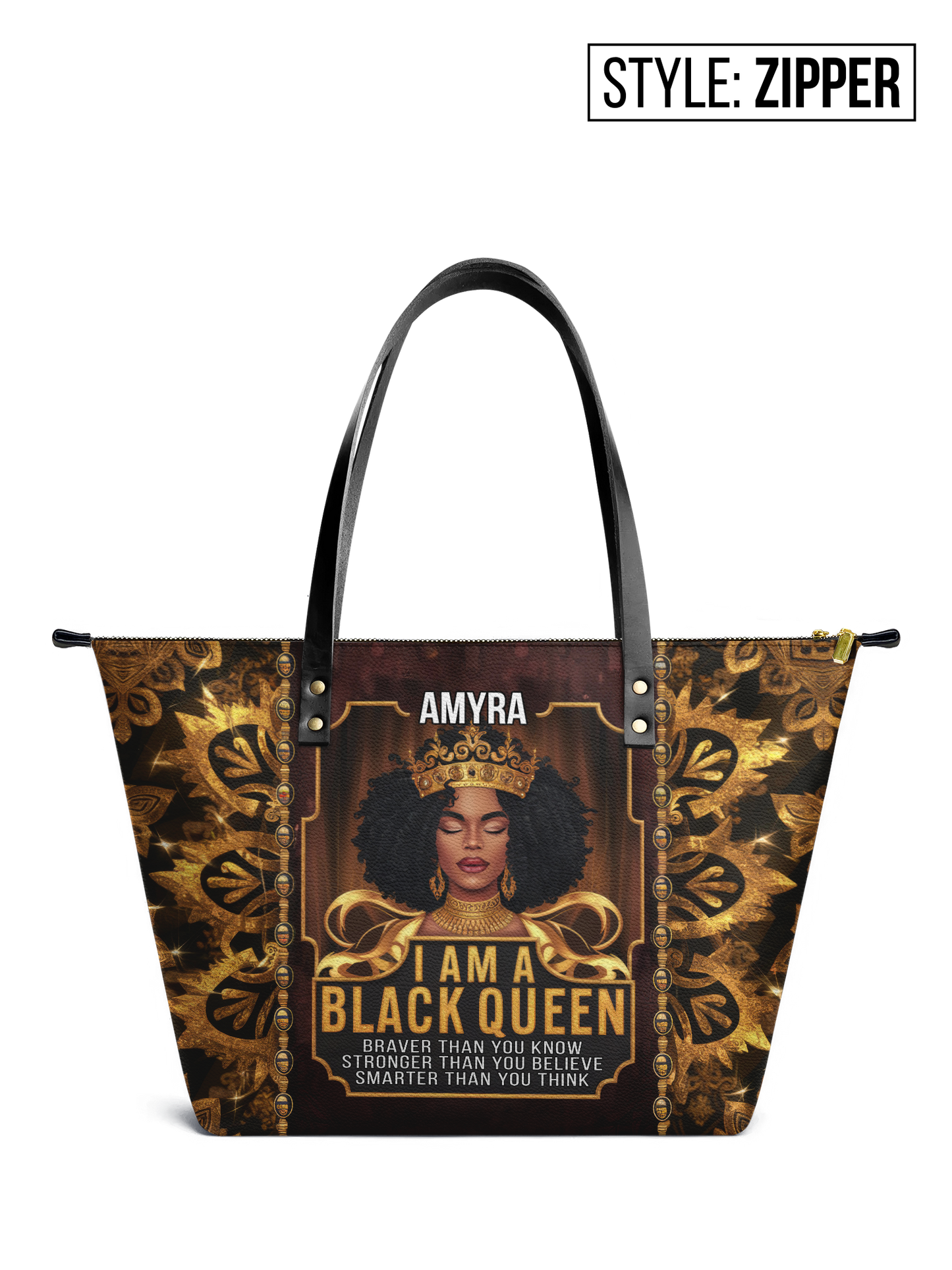 I Am Black Queen Leather Tote Bag