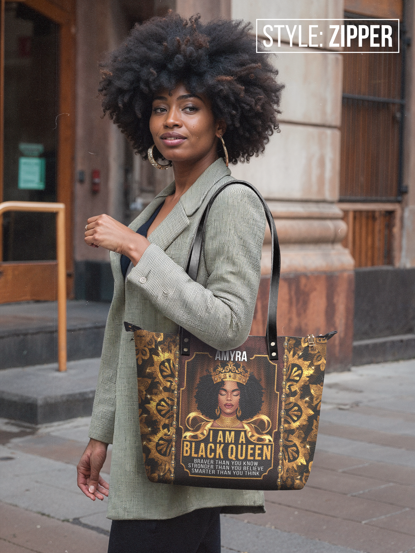 I Am Black Queen Leather Tote Bag