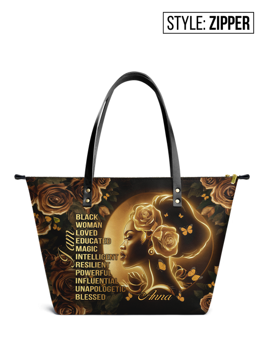 I Am Black Woman Leather Tote Bag