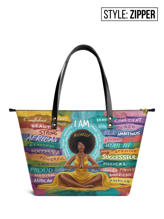 I Am Leather Tote Bag