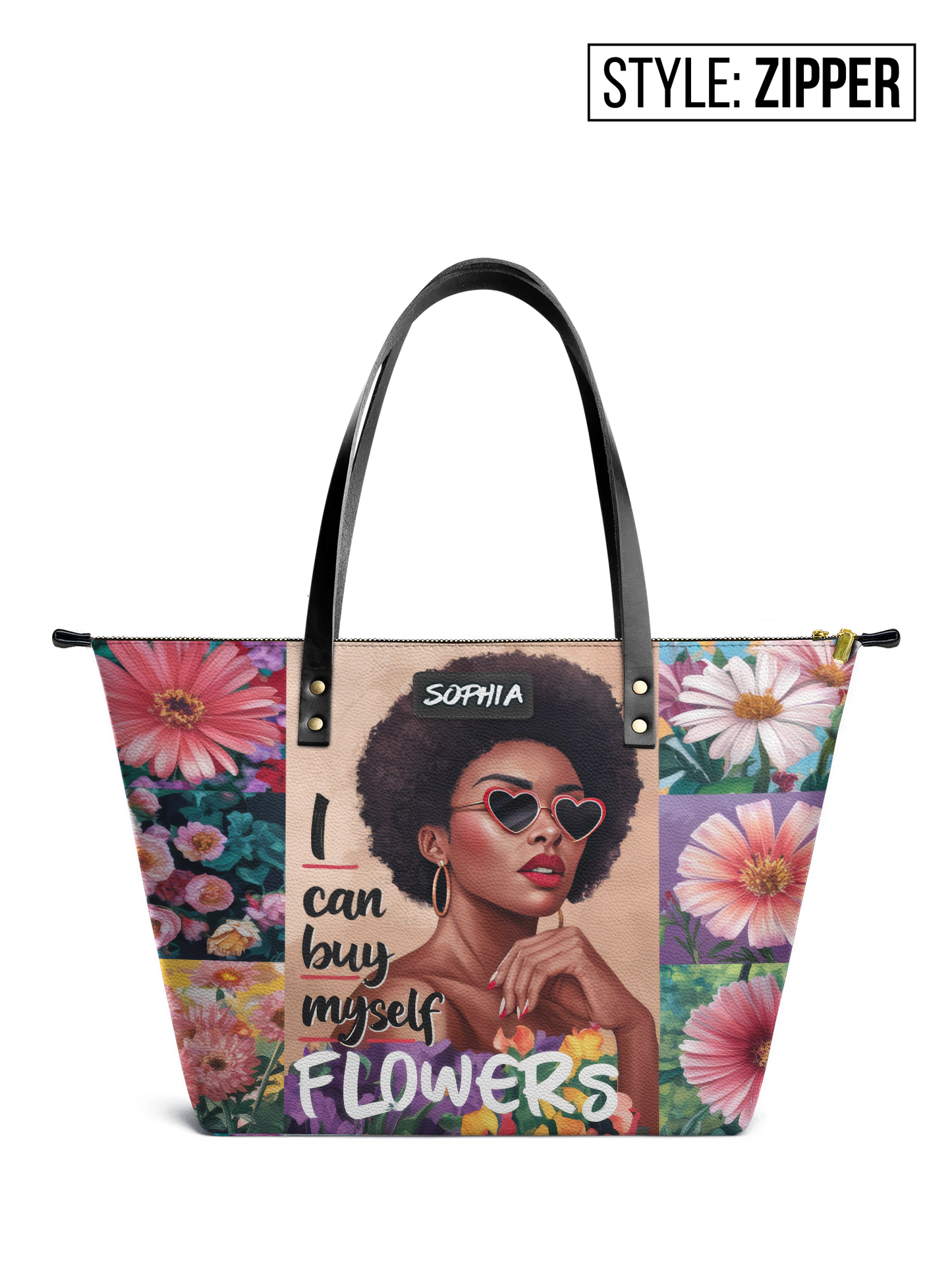 I Can Buy Myself Flowers Leather Tote Bag