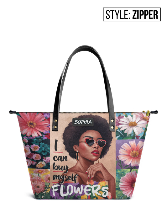 I Can Buy Myself Flowers Leather Tote Bag