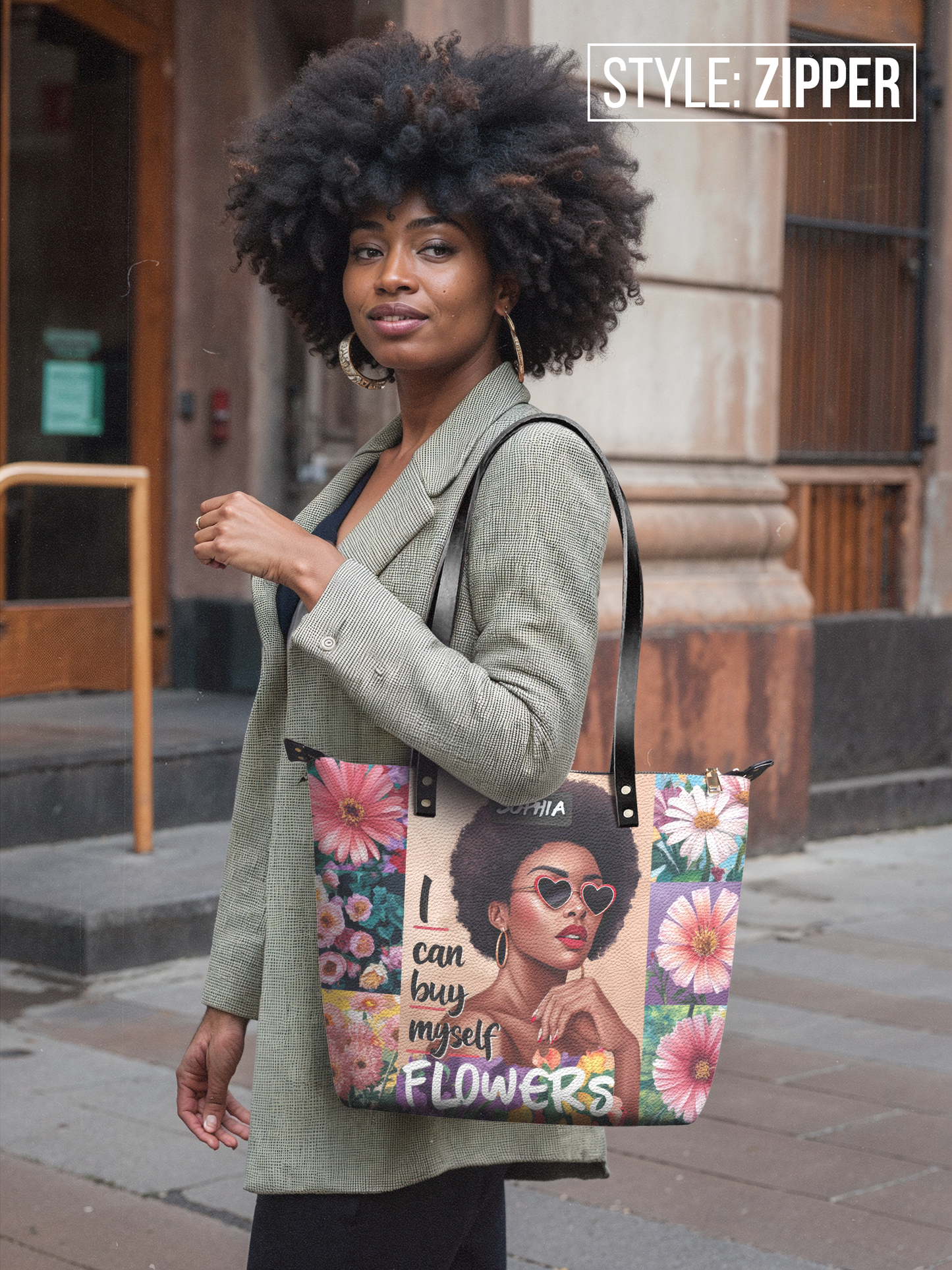 I Can Buy Myself Flowers Leather Tote Bag