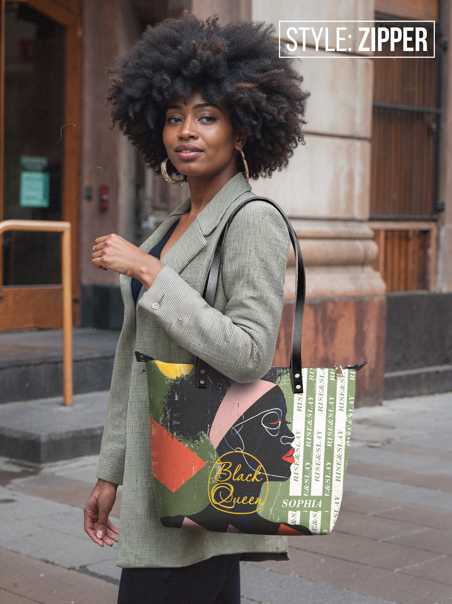 Rise & Slay - "Inuka" Green Leather Tote Bag