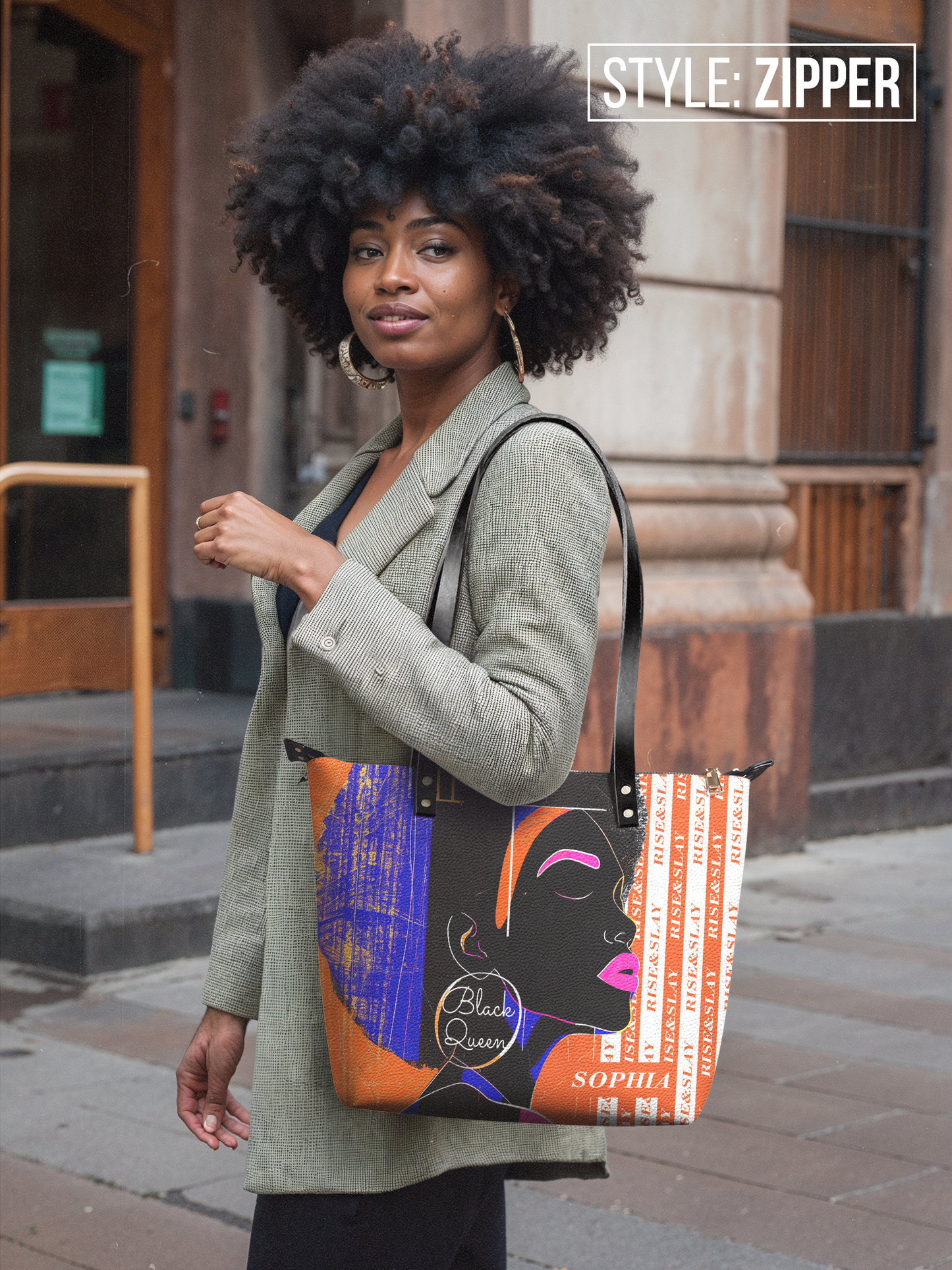 Rise & Slay - "Jasiri" Orange Leather Tote Bag