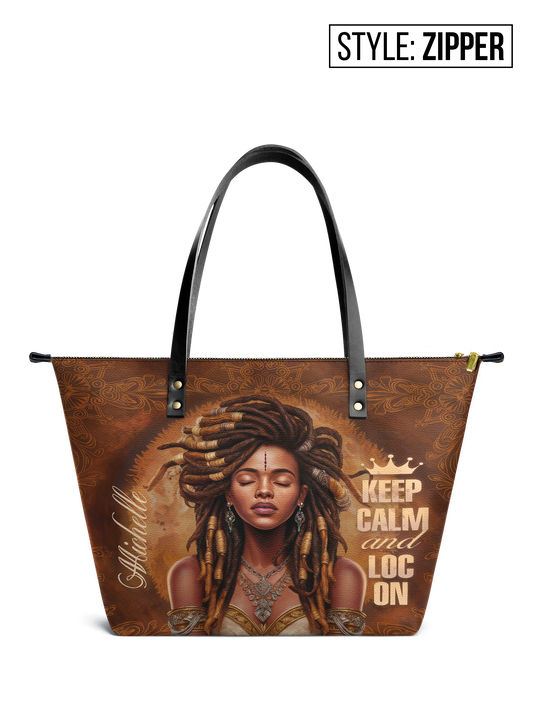 Keep Calm And Loc On Leather Tote Bag