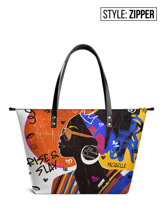 Rise & Slay - "Kisanii" Graffiti Leather Tote Bag