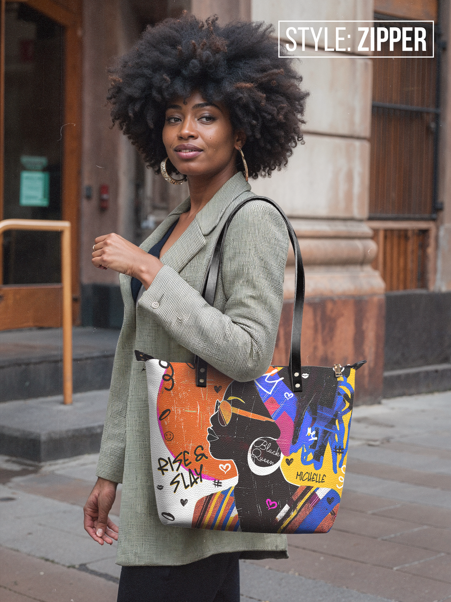 Rise & Slay - "Kisanii" Graffiti Leather Tote Bag