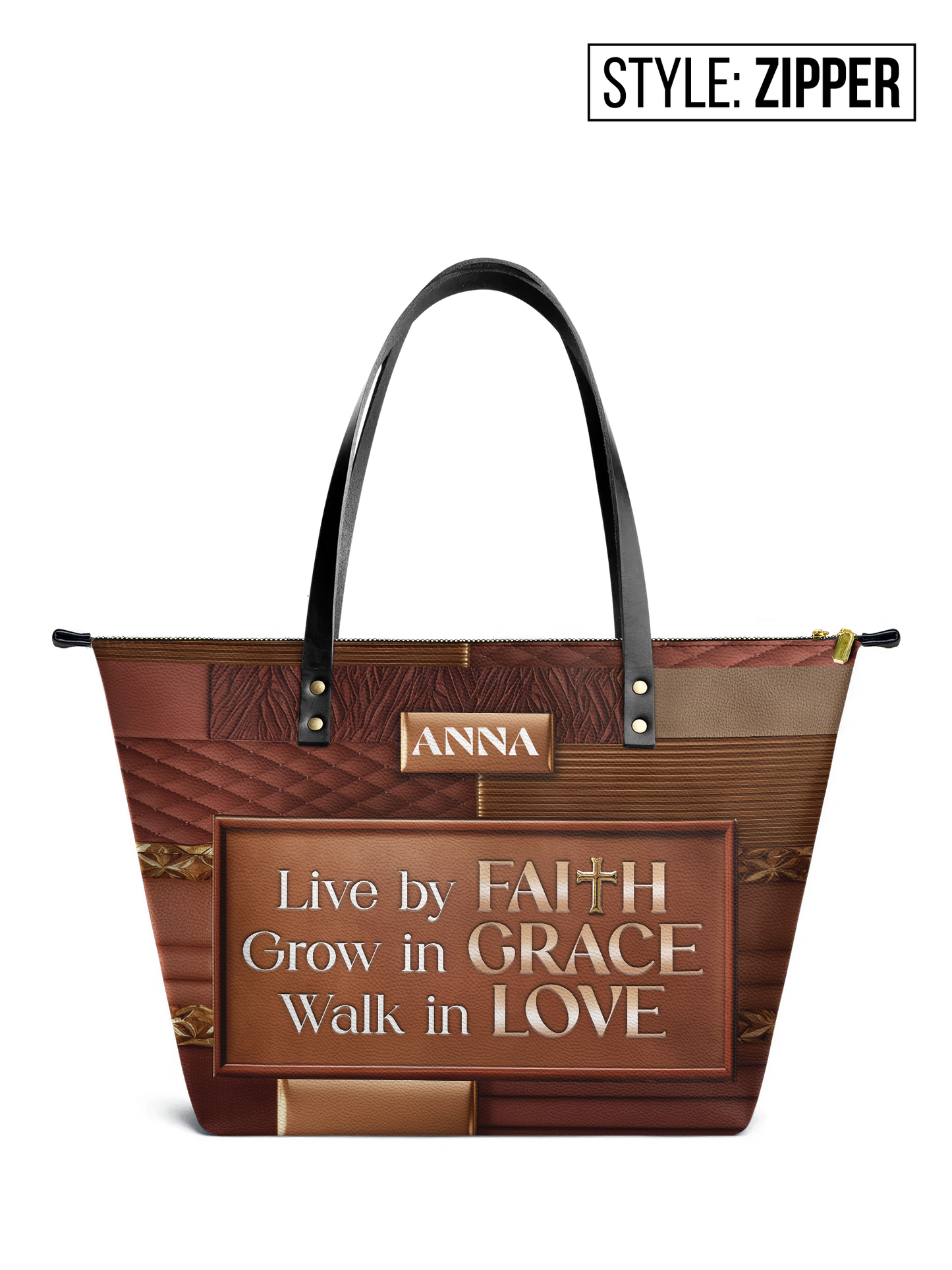 Live By Faith Grow In Grace Walk In Love Leather Tote Bag