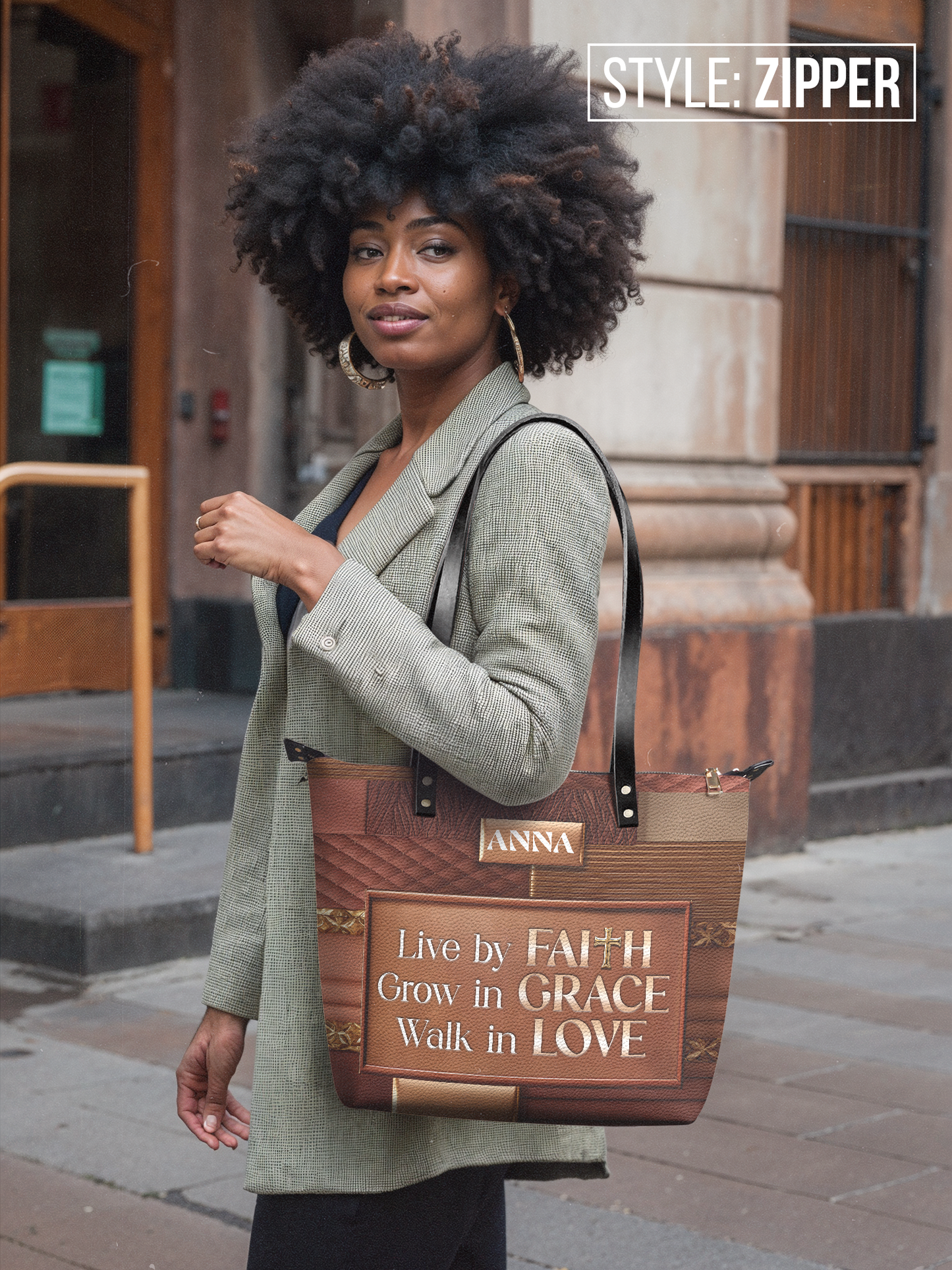 Live By Faith Grow In Grace Walk In Love Leather Tote Bag