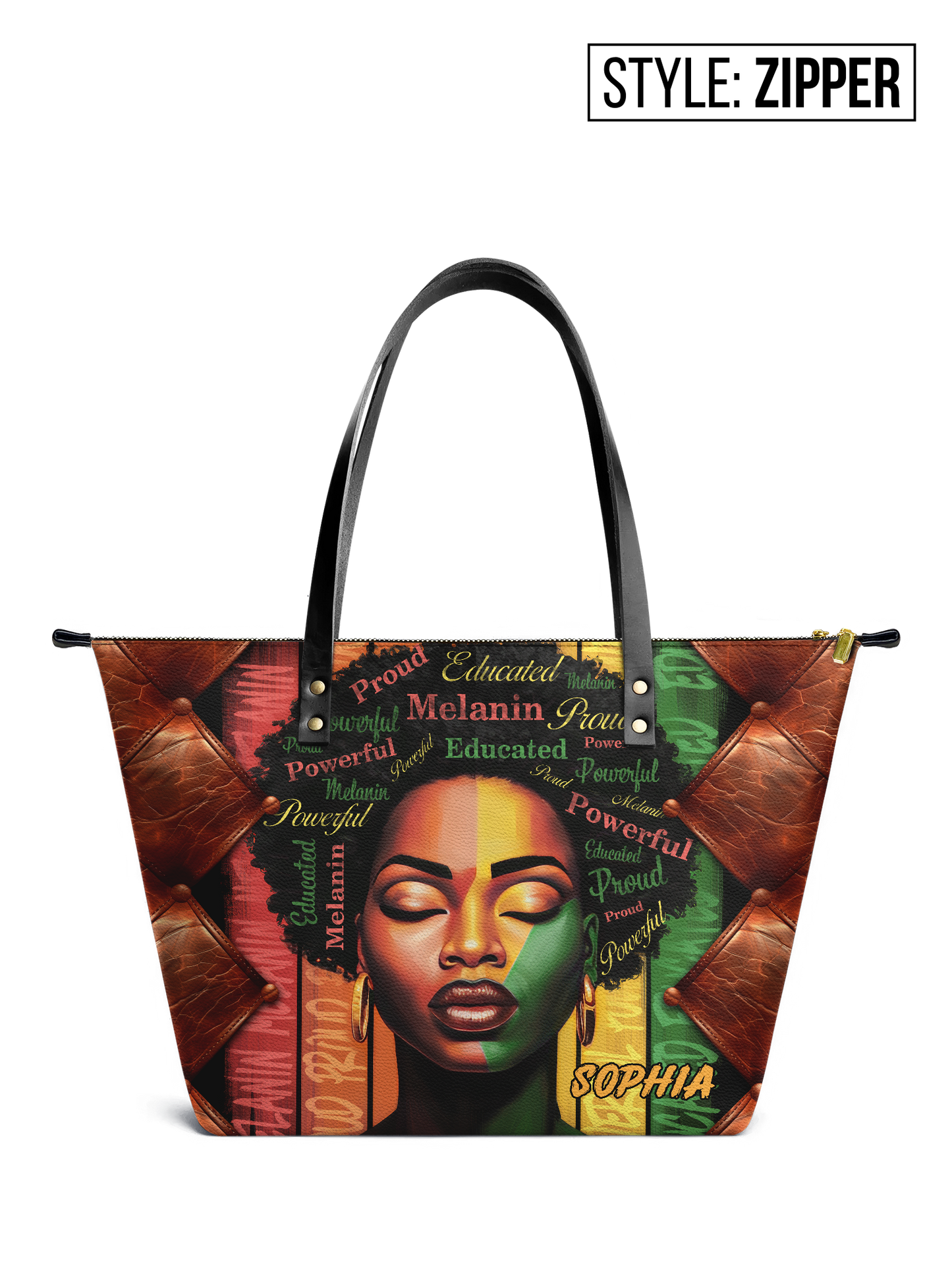 Melanin Educated Powerful Proud Leather Tote Bag