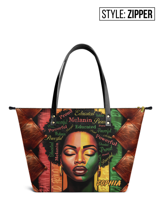 Melanin Educated Powerful Proud Leather Tote Bag