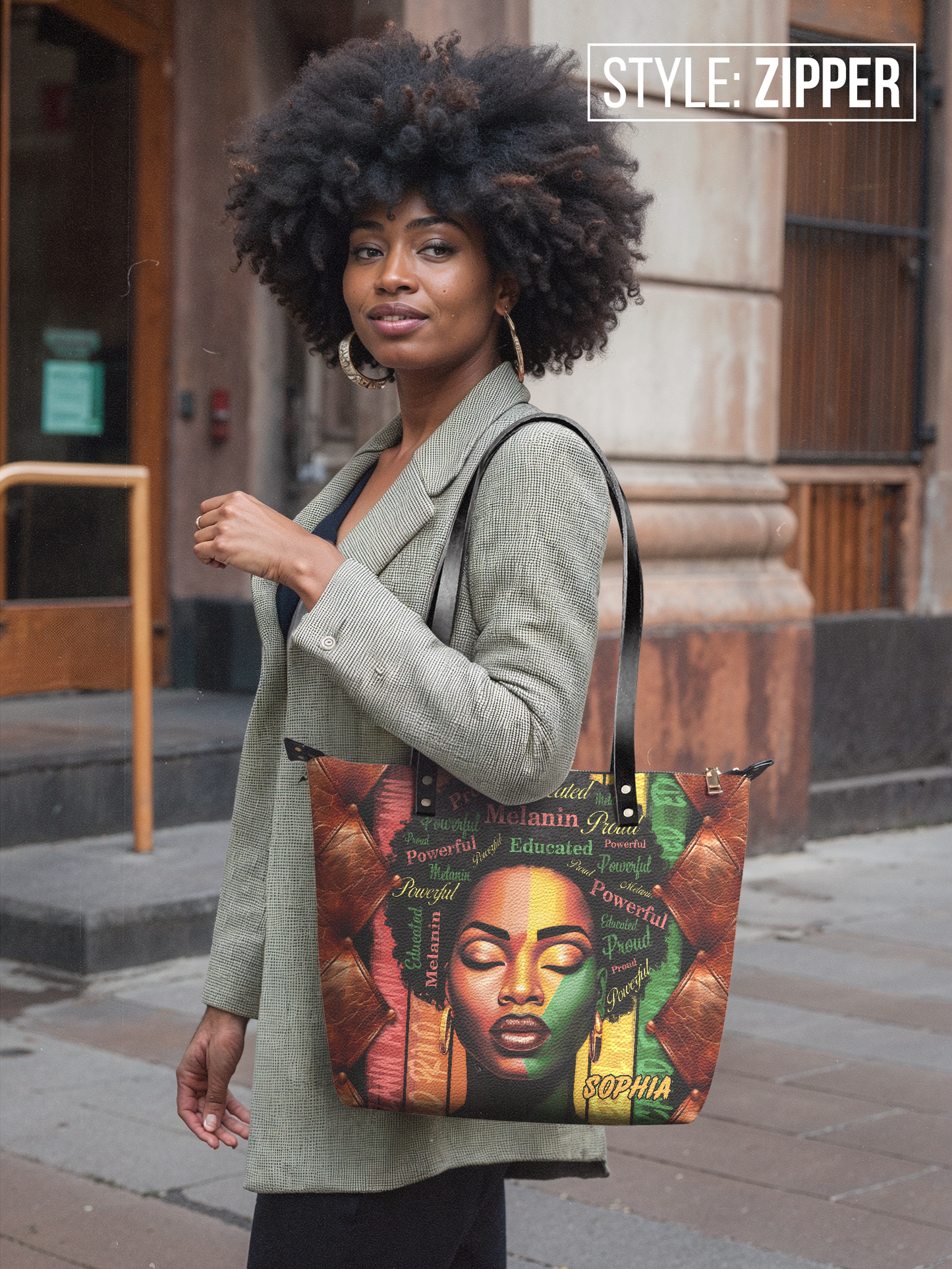 Melanin Educated Powerful Proud Leather Tote Bag