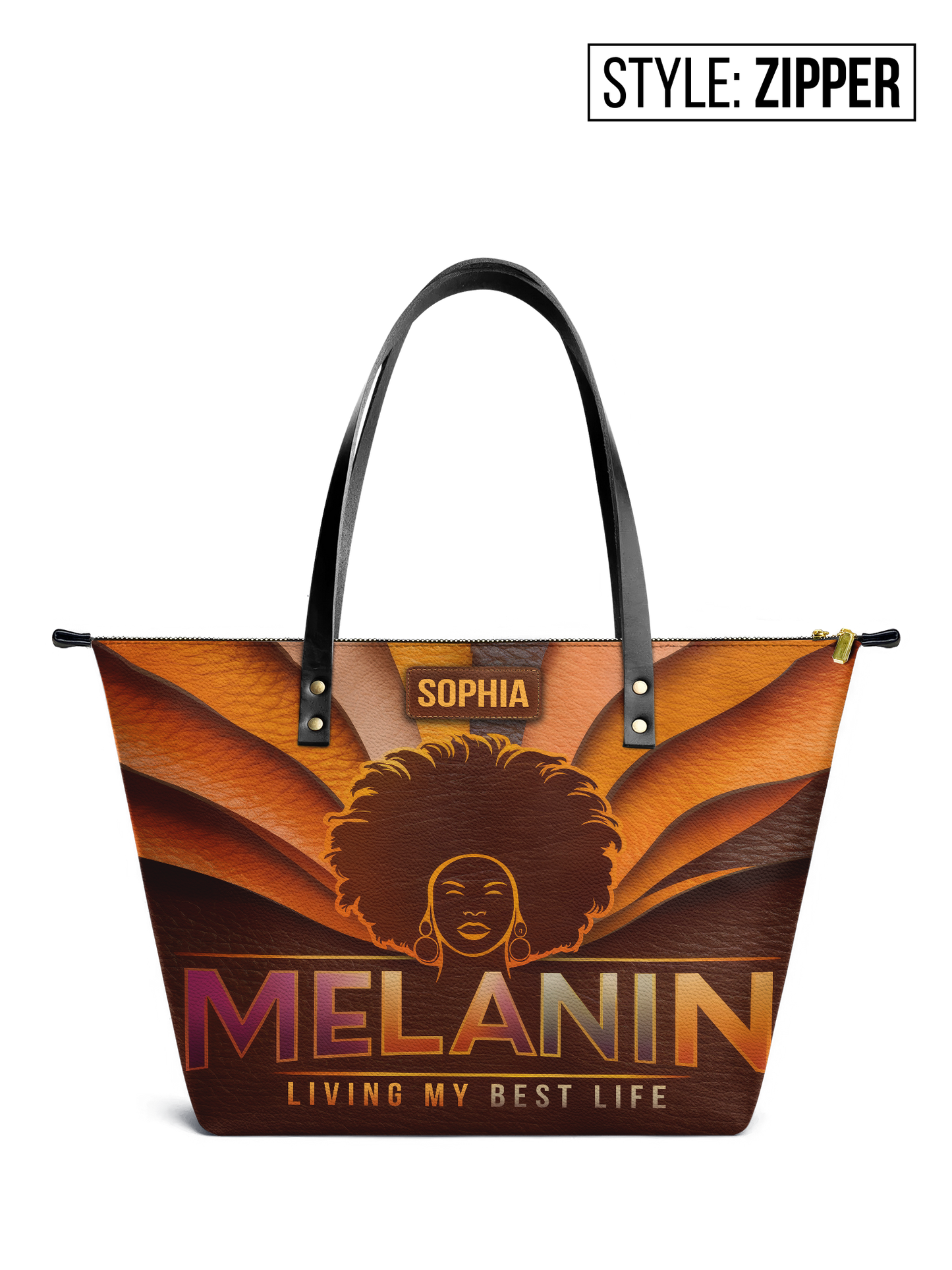 Melanin Living My Best Life Leather Tote Bag