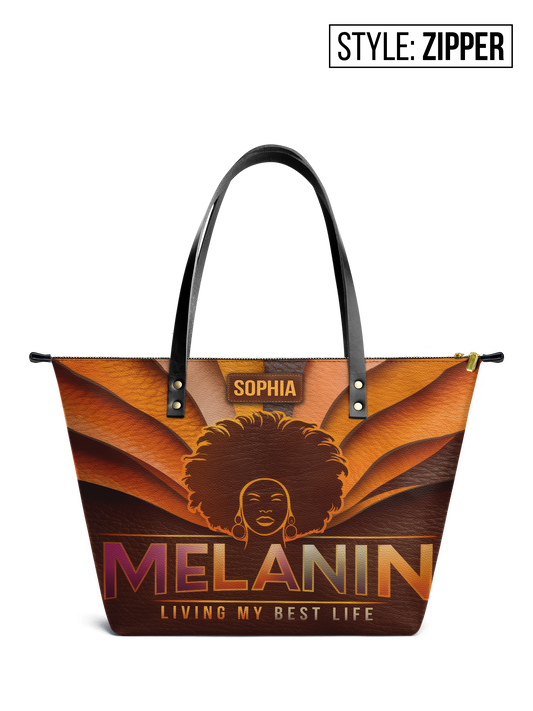 Melanin Living My Best Life Leather Tote Bag