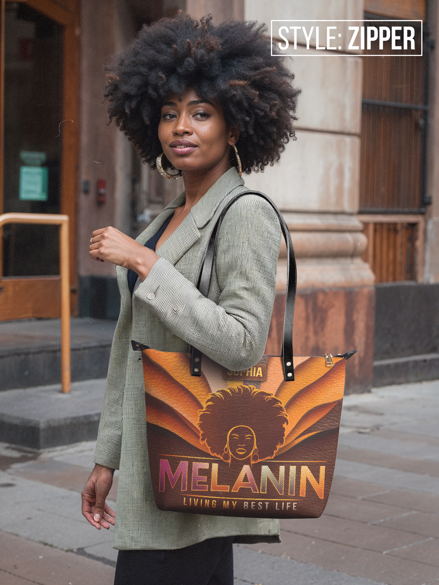 Melanin Living My Best Life Leather Tote Bag