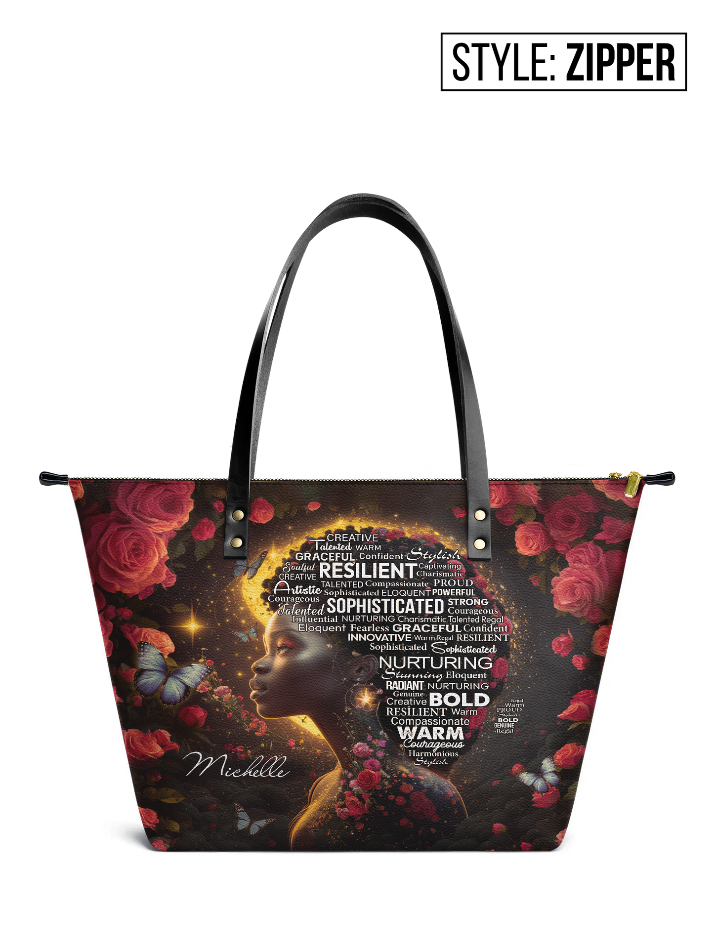 Proud Flower Butterfly Leather Tote Bag