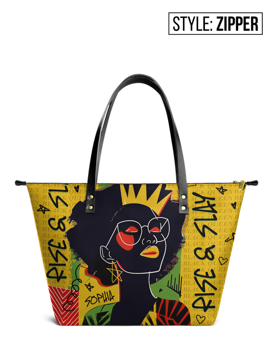 Rise & Slay - "Aina" Yellow Juneteenth Leather Tote Bag