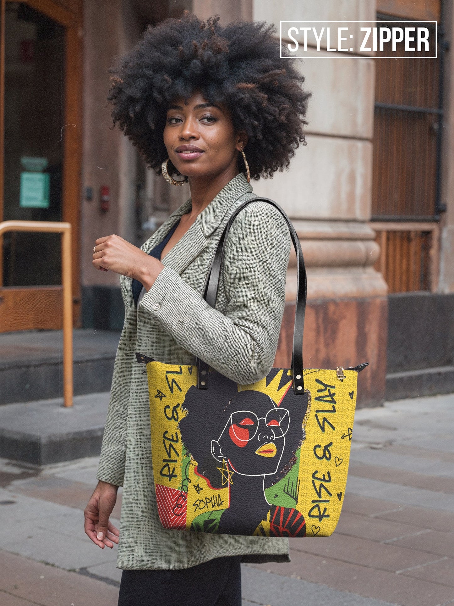 Rise & Slay - "Aina" Yellow Juneteenth Leather Tote Bag