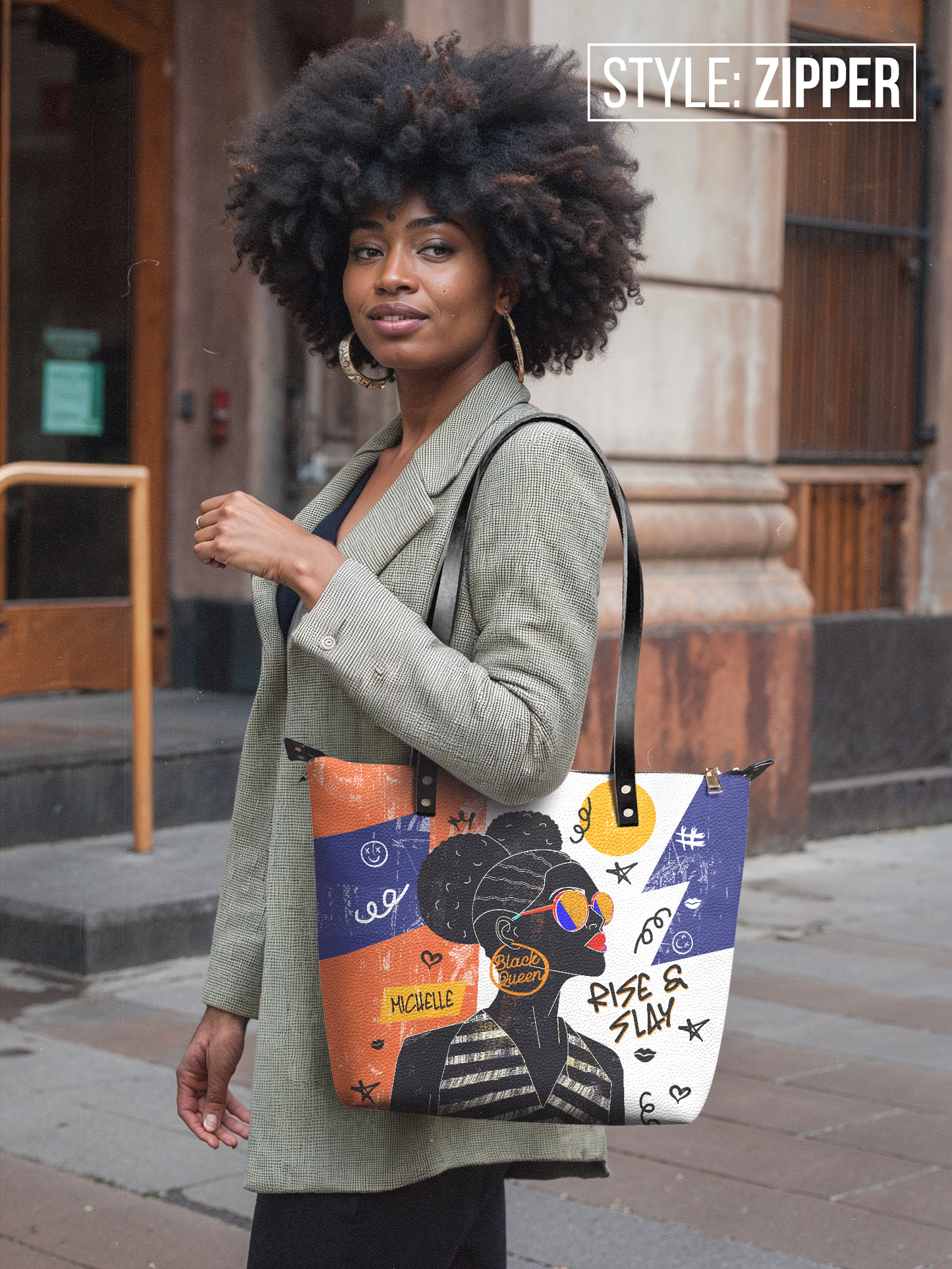 Rise & Slay - "Sanaa" White Graffiti Leather Tote Bag