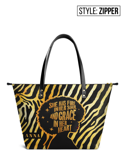 She Has Fire In Her Soul And Grace In Her Heart Leather Tote Bag