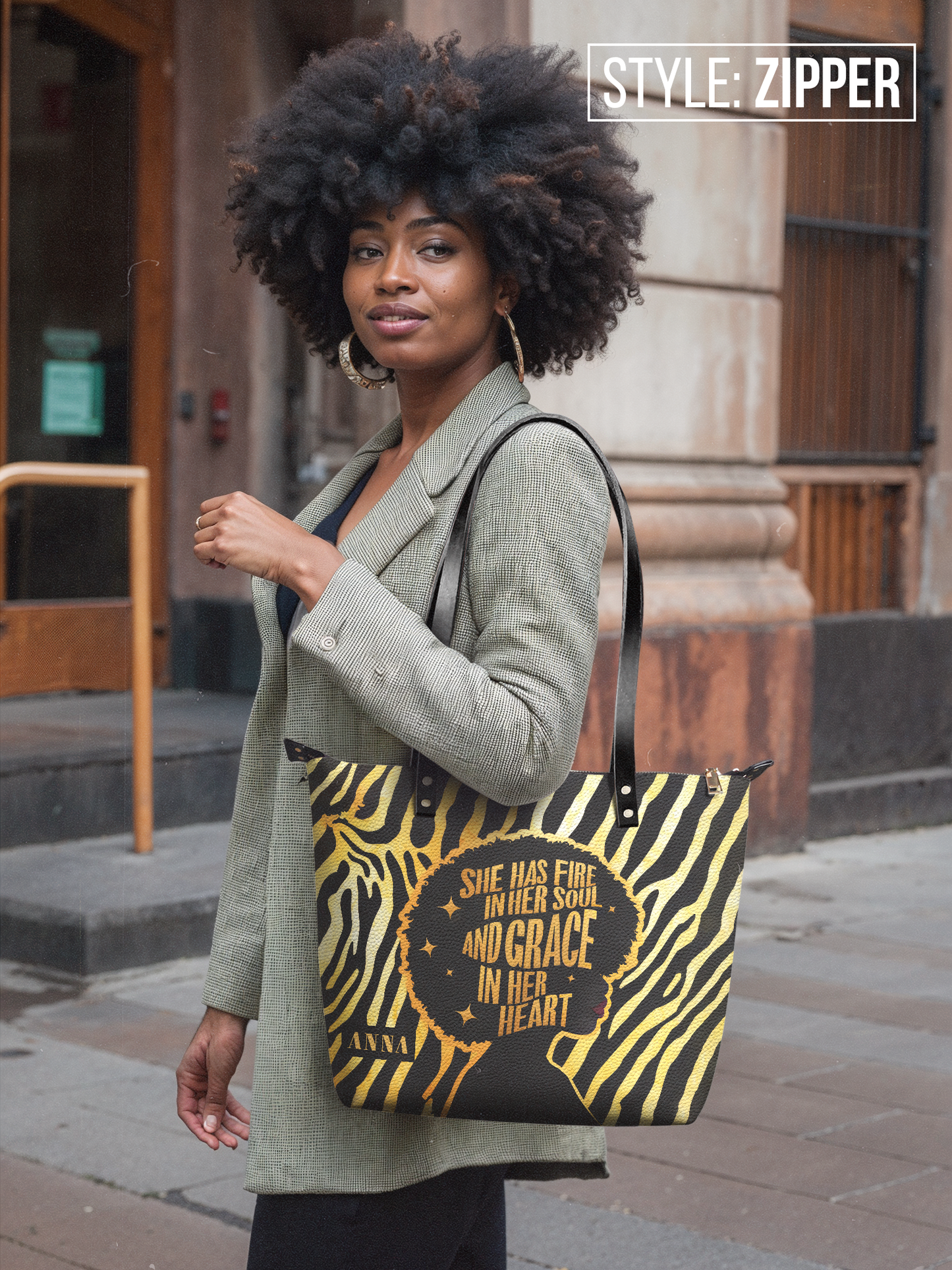 She Has Fire In Her Soul And Grace In Her Heart Leather Tote Bag