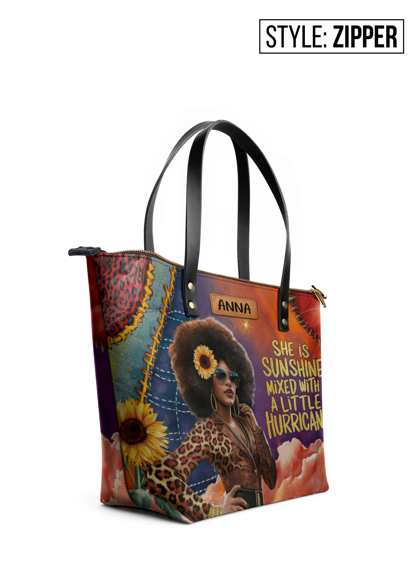 She Is Sunshine Mixed With A Little Hurricane Leather Tote Bag