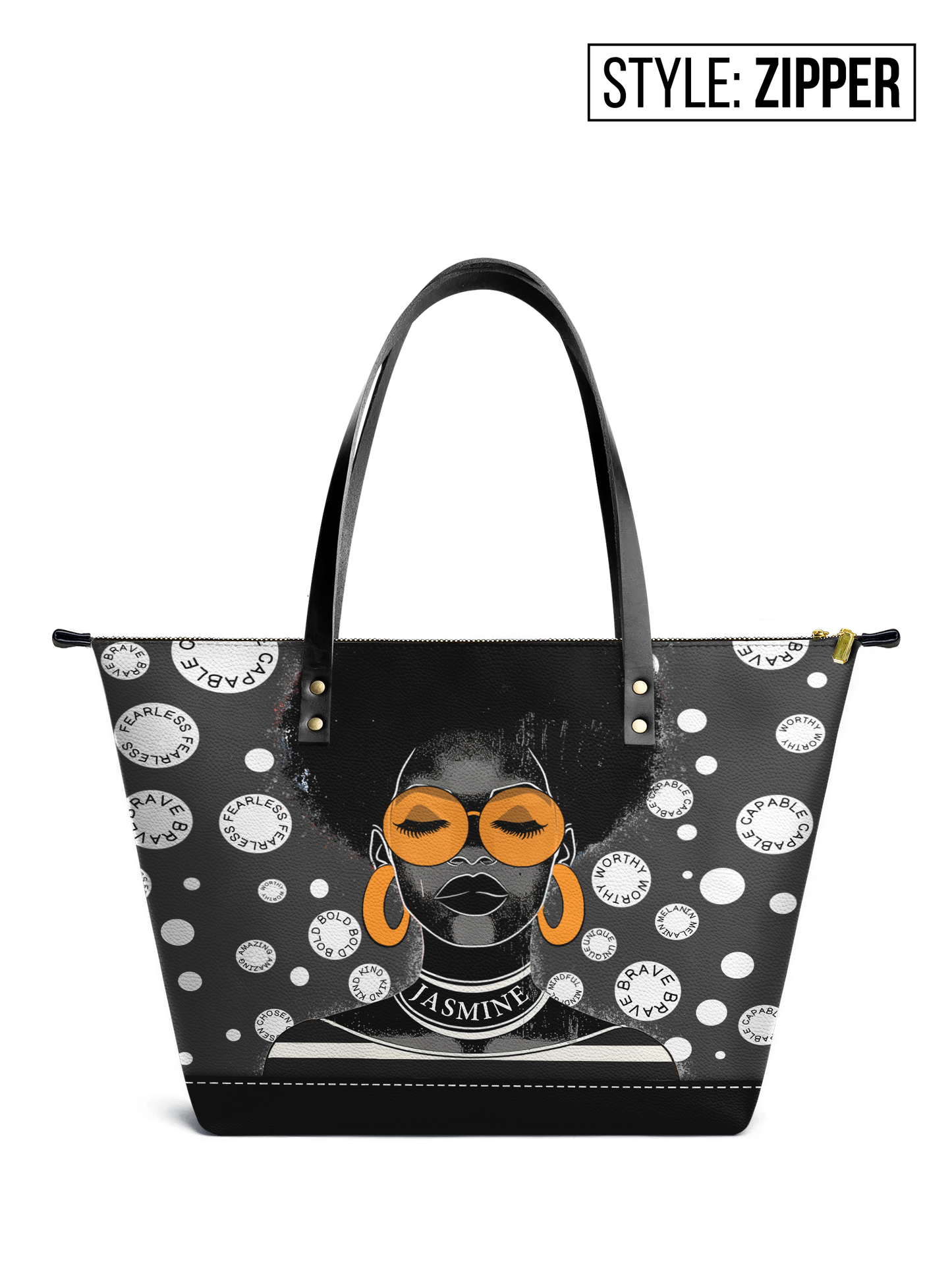 The Essence - "Fahari" Black Polka-dot Leather Tote Bag