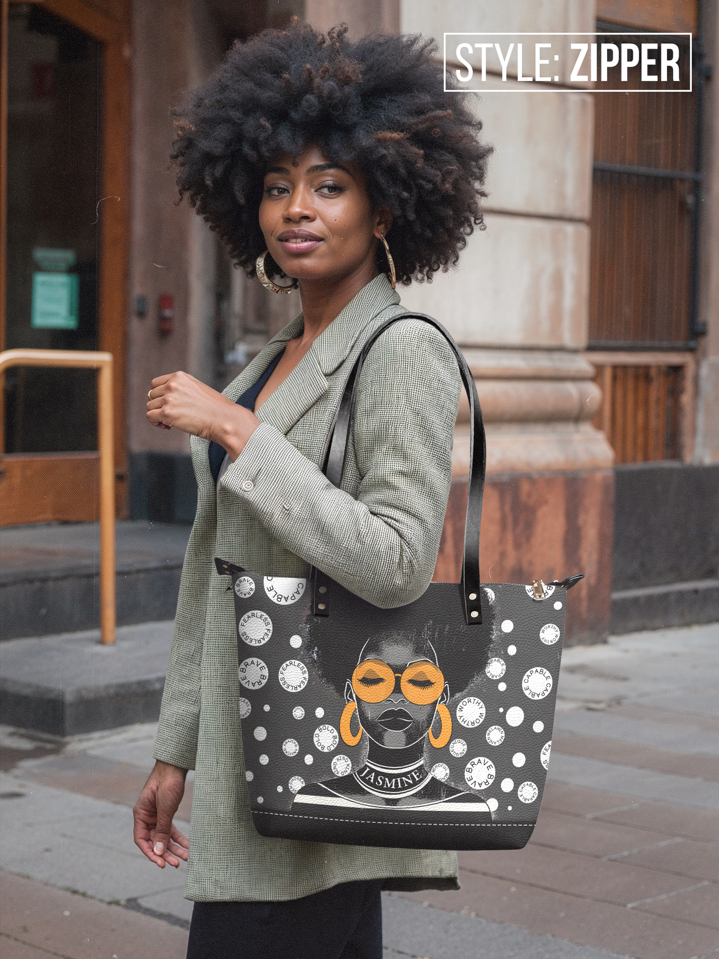 The Essence - "Fahari" Black Polka-dot Leather Tote Bag