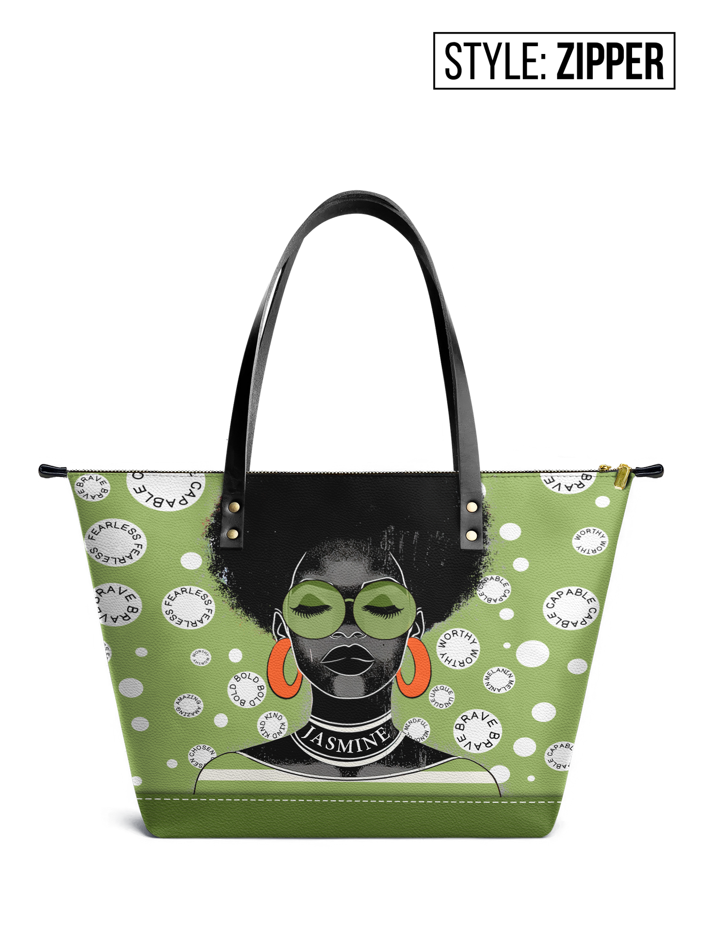 The Essence - "Fahari" Green Polka-dot Leather Tote Bag