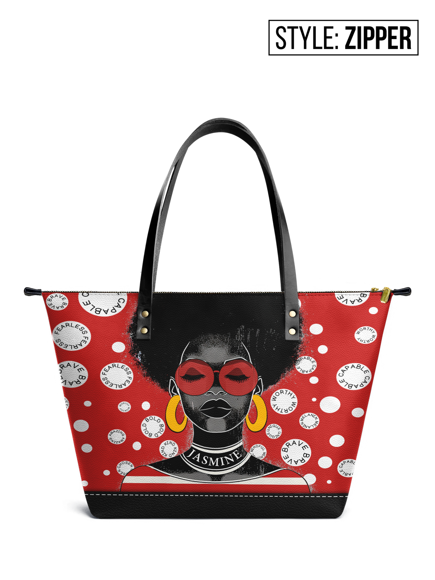 The Essence - "Fahari" Red Polka-dot Leather Tote Bag