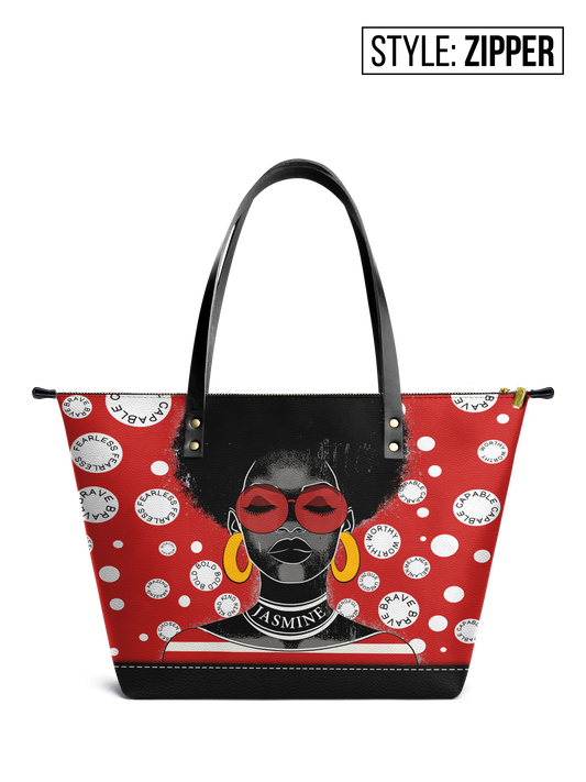 The Essence - "Fahari" Red Polka-dot Leather Tote Bag