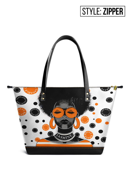 The Essence - "Fahari" White Polka-dot Leather Tote Bag