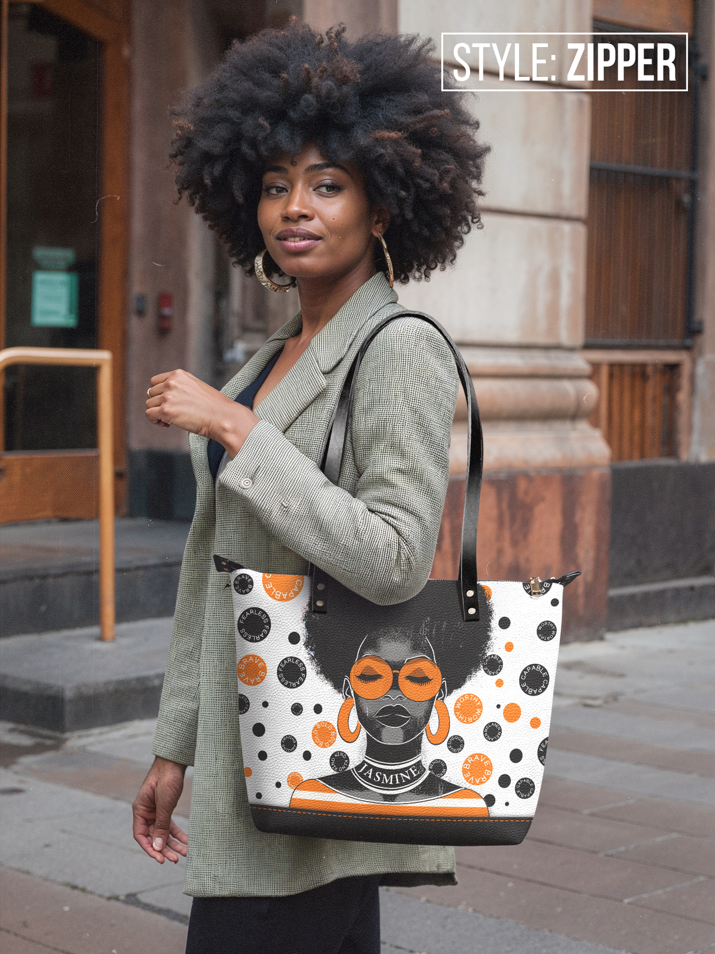 The Essence - "Fahari" White Polka-dot Leather Tote Bag