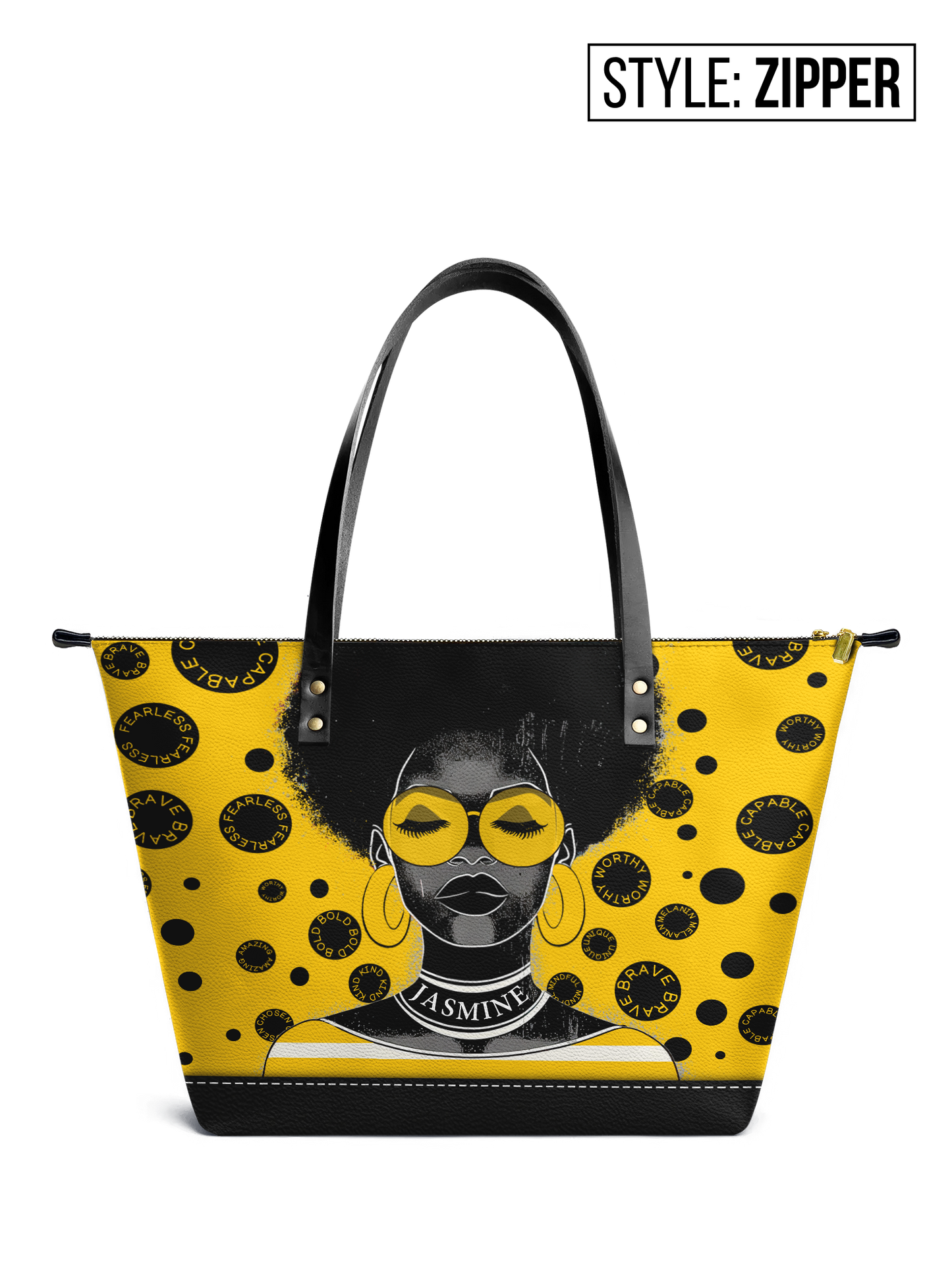 The Essence - "Fahari" Yellow Polka-dot Leather Tote Bag