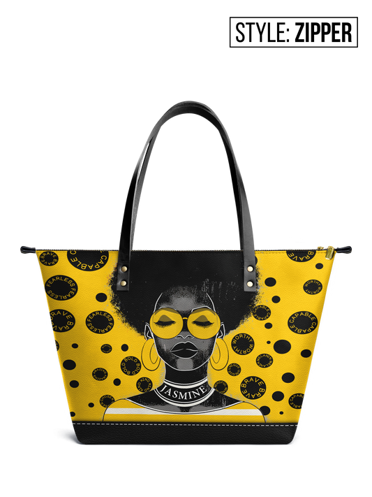 The Essence - "Fahari" Yellow Polka-dot Leather Tote Bag