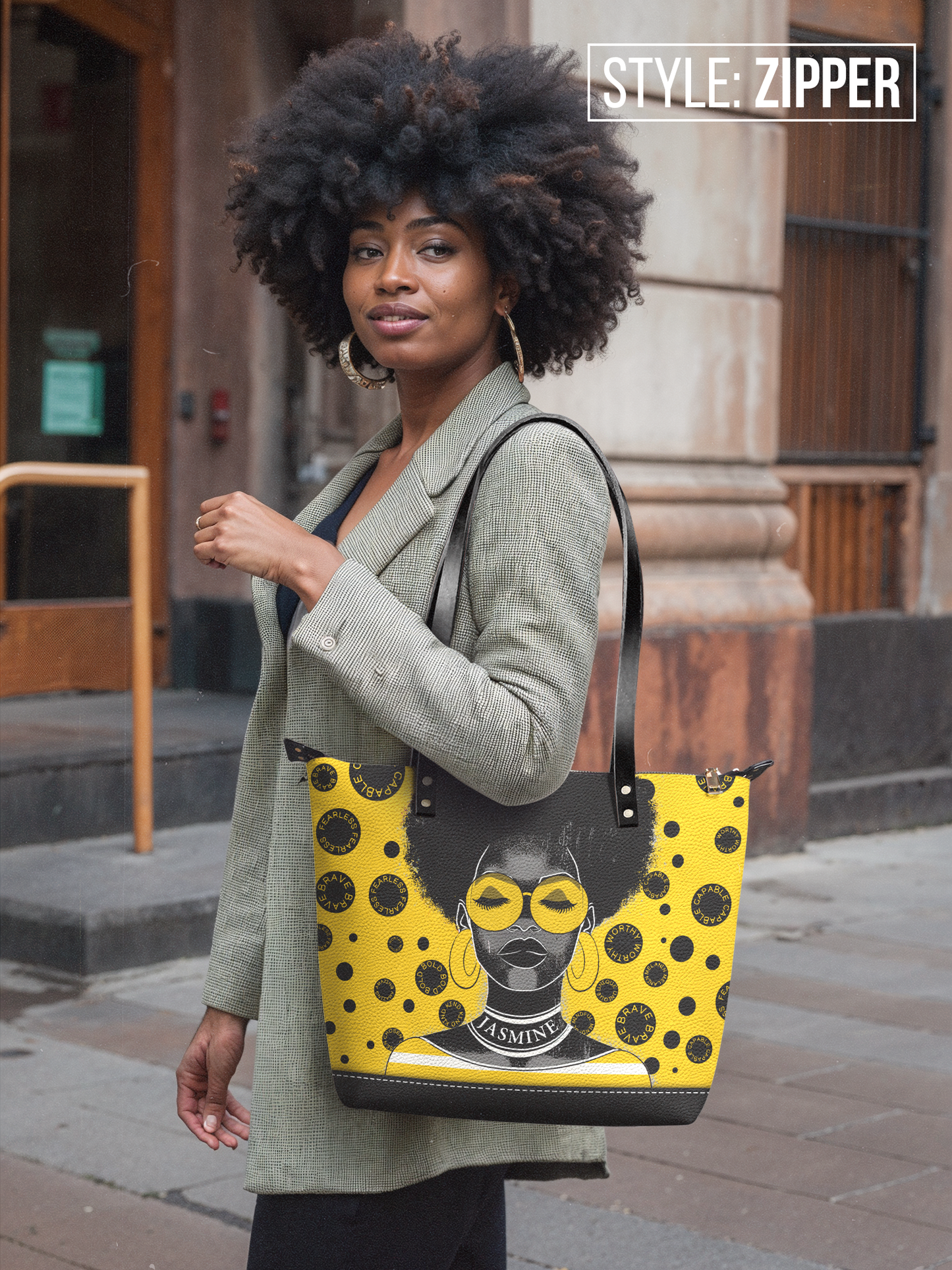 The Essence - "Fahari" Yellow Polka-dot Leather Tote Bag