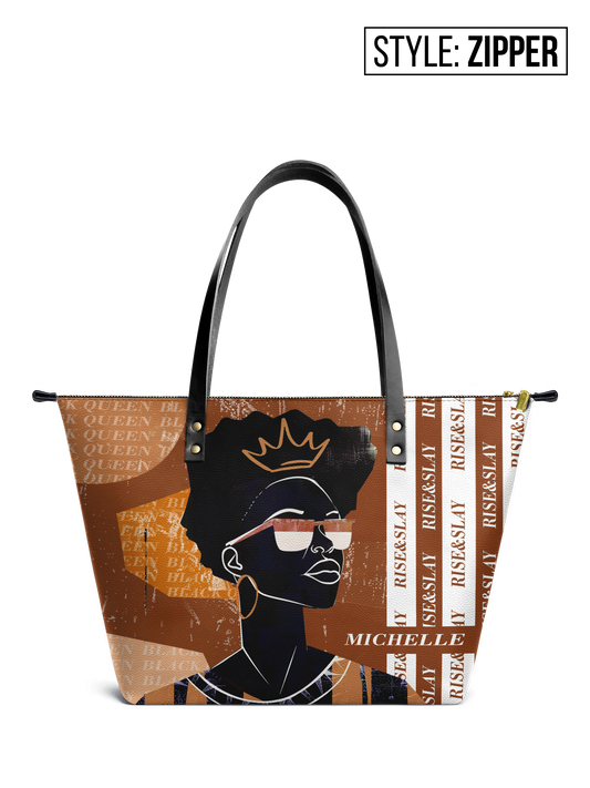 Rise & Slay - "Ujasiri" Brown Leather Tote Bag