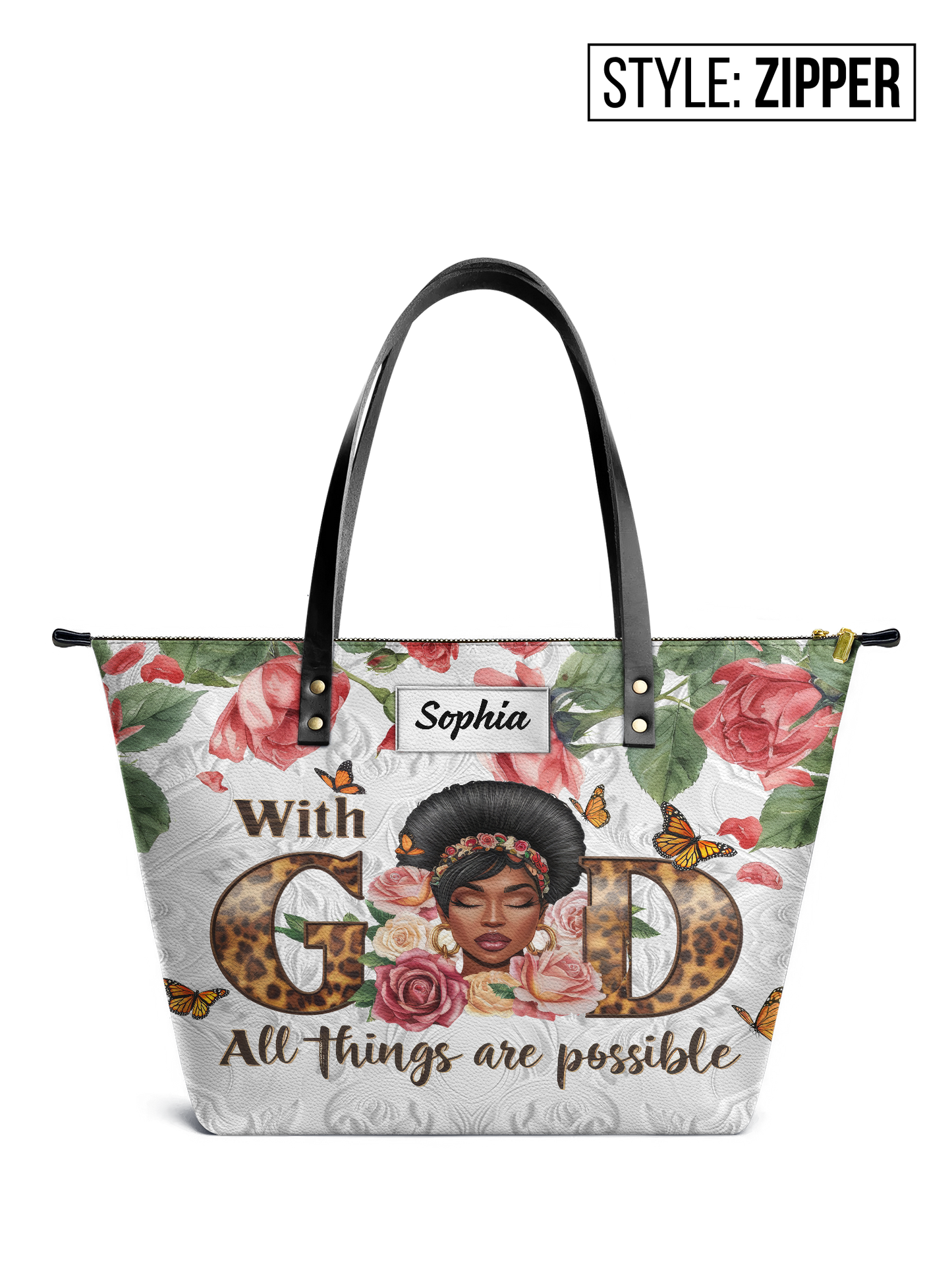 With God All Things Are Possible Leather Tote Bag