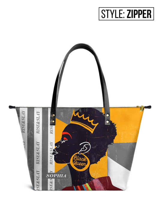 Rise & Slay - "Yenye" Black Leather Tote Bag