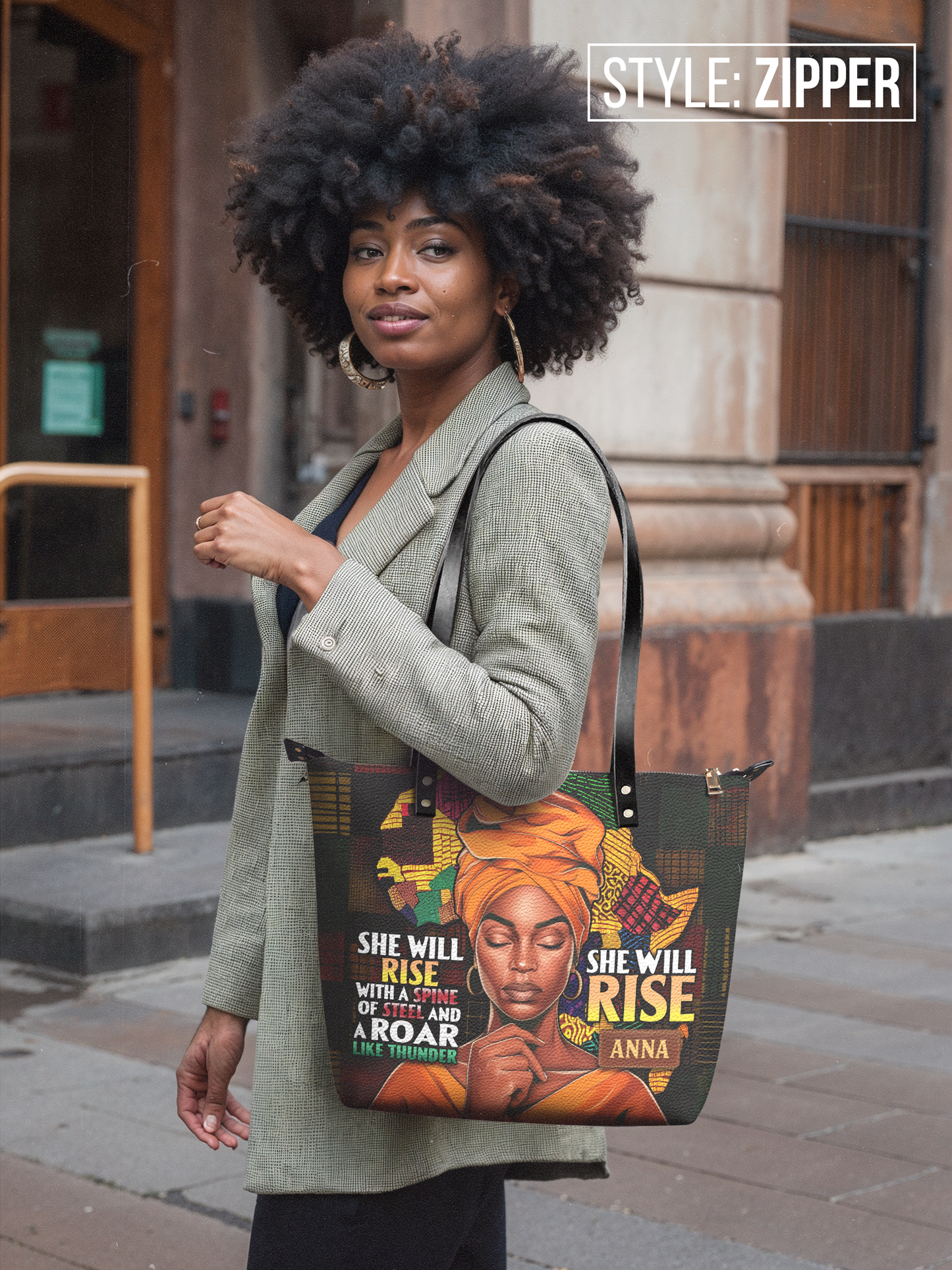 She Will Rise Leather Tote Bag